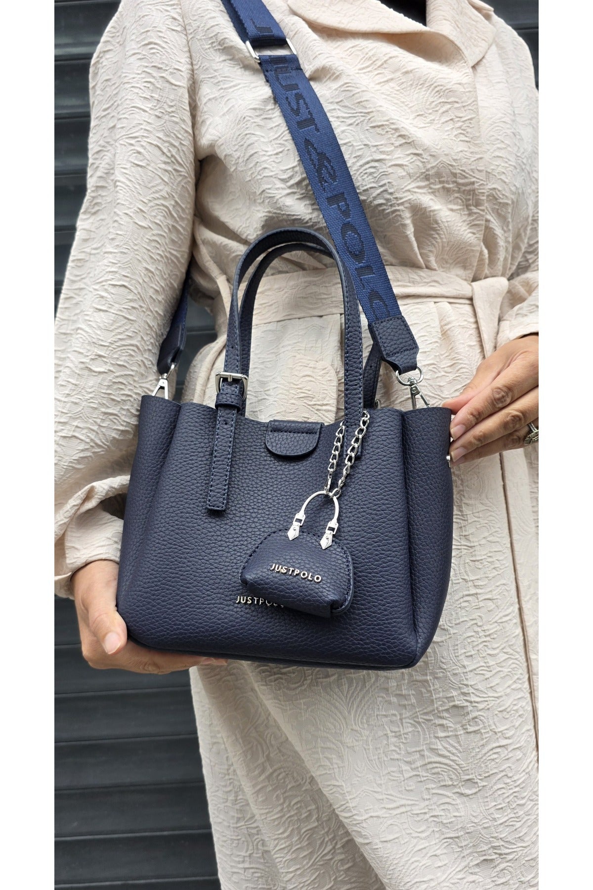 Just Polo Women's New Season 3-Compartment Luxury Soft Leather Adjustable Crossbody Stylish Shoulder Bag Dark Blue - MALLTURK