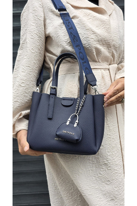 Just Polo Women's New Season 3-Compartment Luxury Soft Leather Adjustable Crossbody Stylish Shoulder Bag Dark Blue - MALLTURK