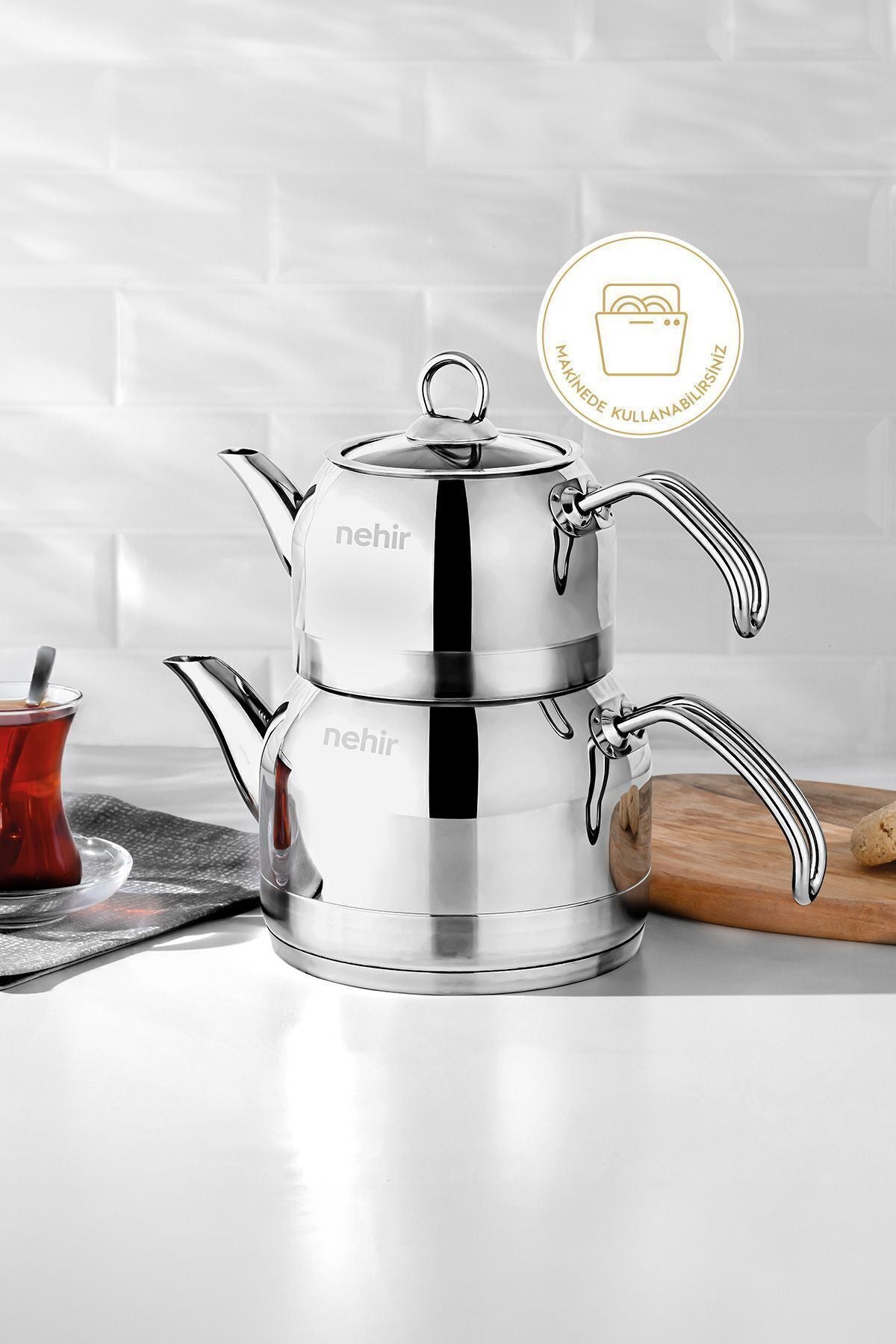 Nehir Lotus Midi Medium Size Stainless Steel 1.0-1.9 Lt. Teapot Set - MALLTURK