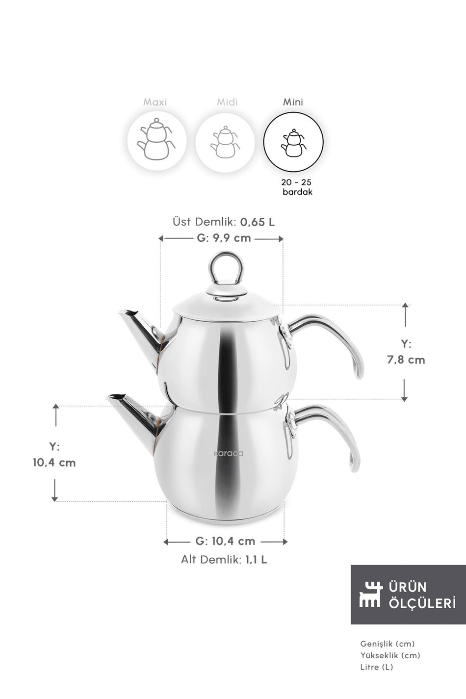 Karaca Adelya induction Base Mini size Metal Teapot Set - MALLTURK