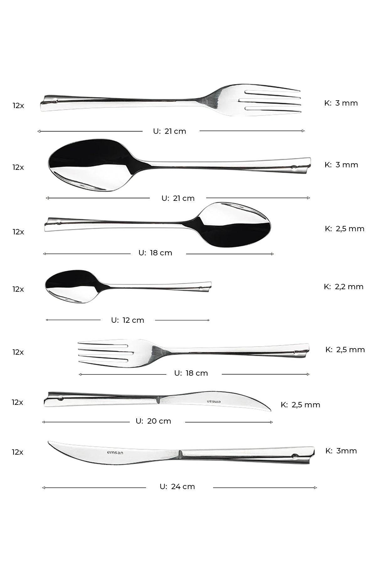 Emsan accura 84 Piece 12 Place Setting luks Boxed Flatware Set - MALLTURK