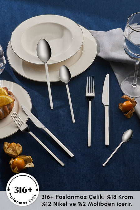 Karaca elegance nil platin 12 Place Setting 84 Piece Flatware Set - MALLTURK