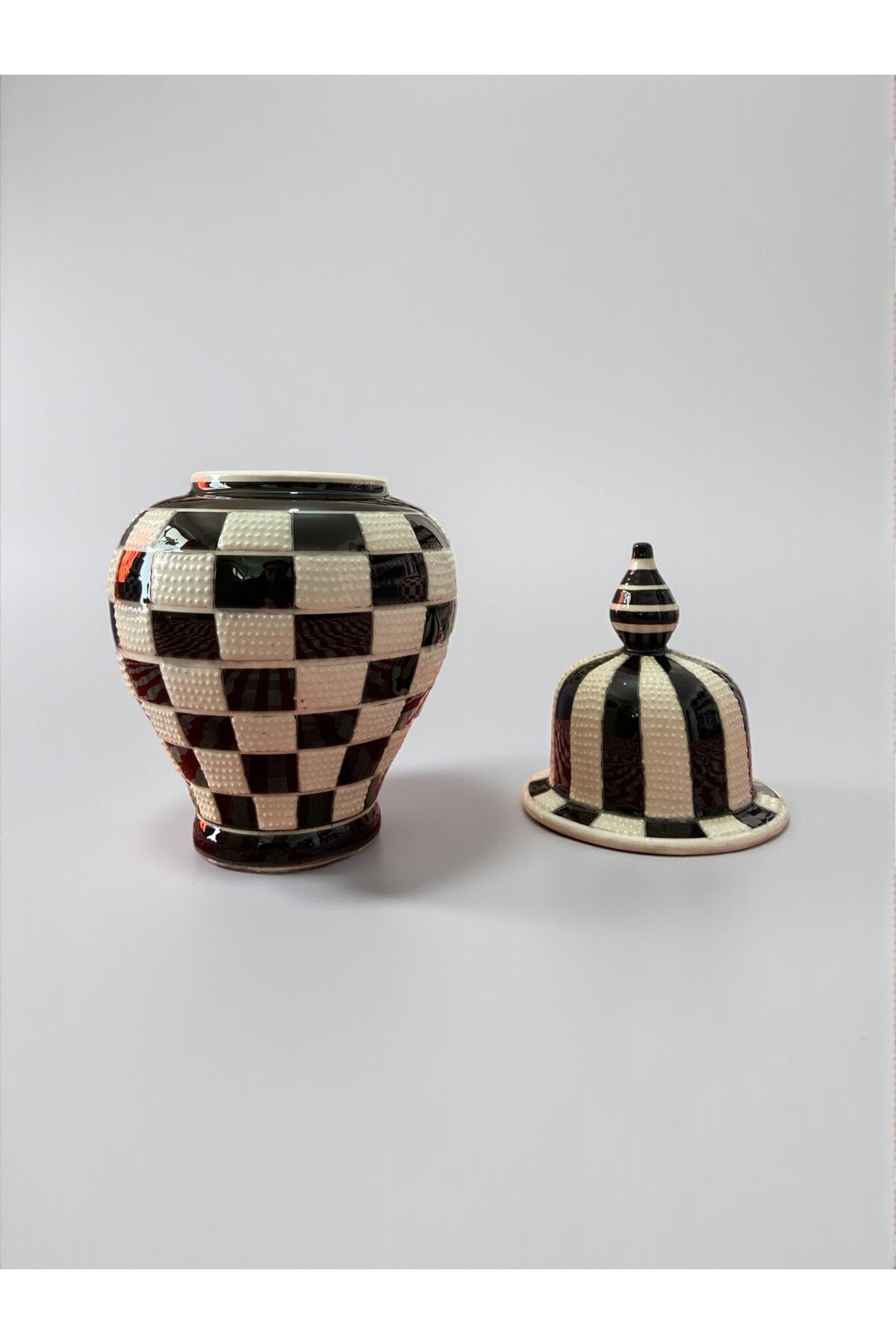 YOOS Handmade Wheelwork 25cm Kutahya Ceramic Checkered Shah Cube Ceramic Vase Black - MALLTURK