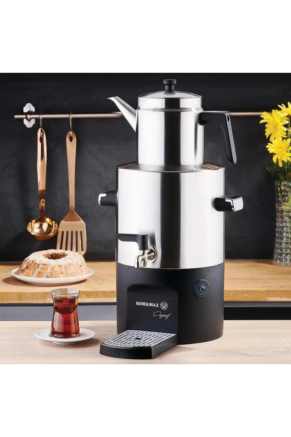 KORKMAZ A841 Tea Maker Samovar Stainless Steel/Satin - MALLTURK