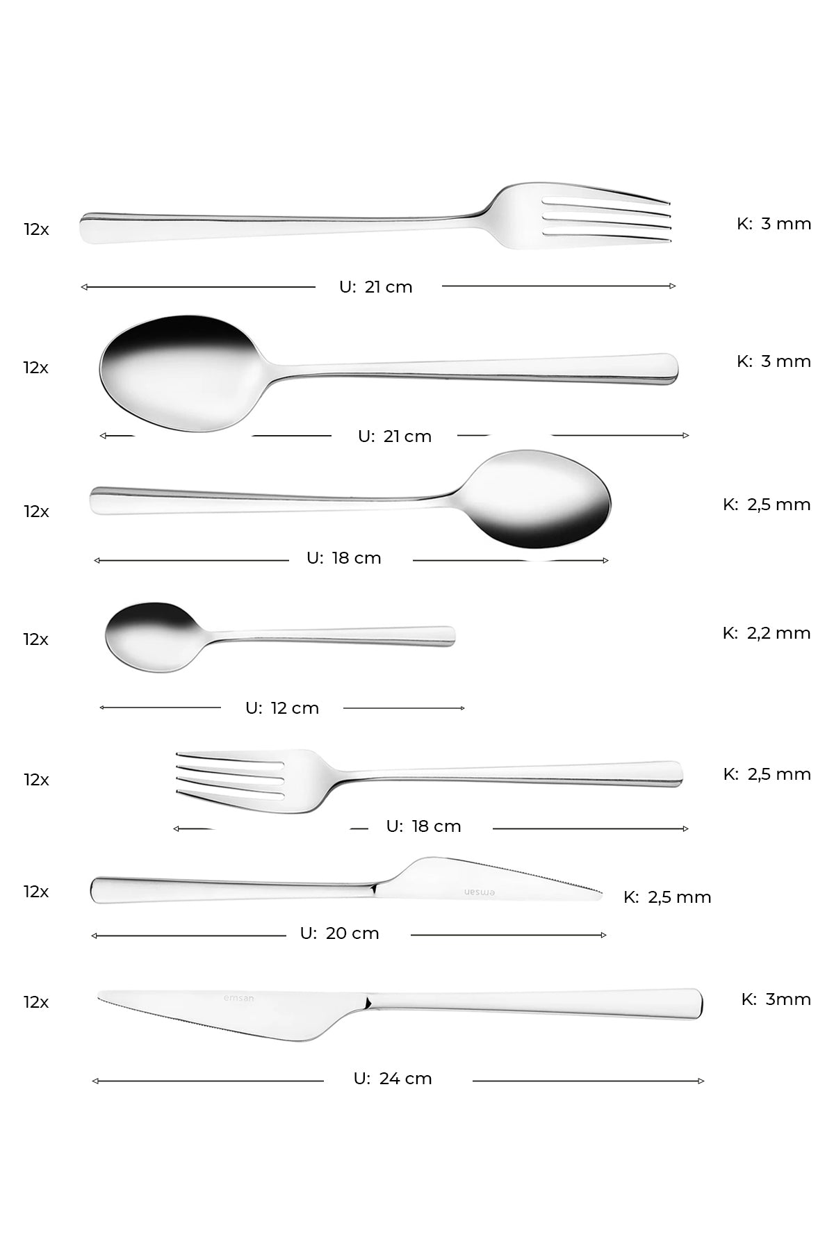 Emsan ladin 84 Piece 12 Place Setting Flatware Set Boxed - MALLTURK