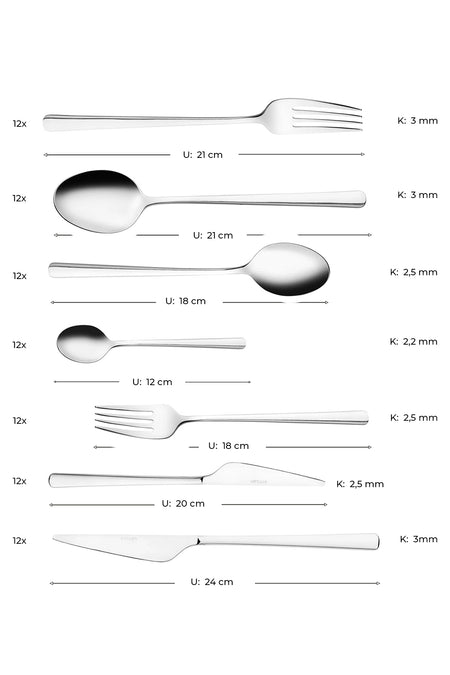 Emsan ladin 84 Piece 12 Place Setting Flatware Set Boxed - MALLTURK