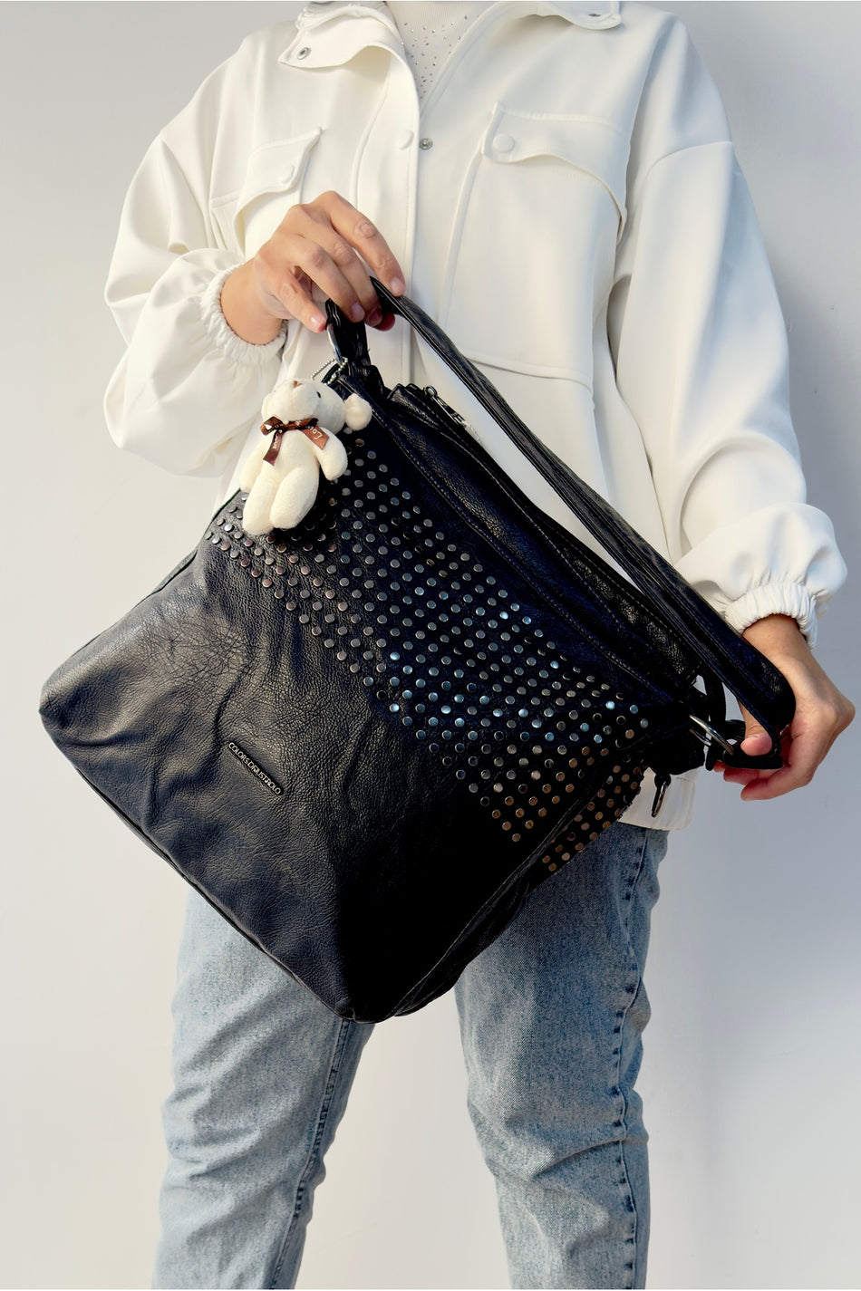 Just Polo Black Women's Multi-Compartment imported Washed Shoulder and Handbag - MALLTURK