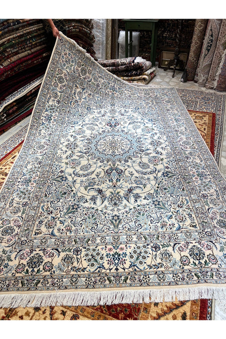 RD RAMAZAN DAG Hand Rug Art Hand-Woven Iranian Nain Rug Premium Quality Wool Blend Size 290x200 - MALLTURK