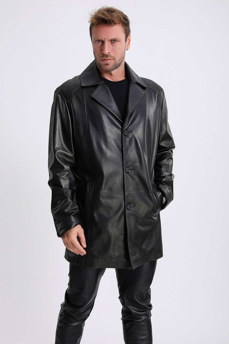 Leather Club Cappotto in pelle vegetale nera