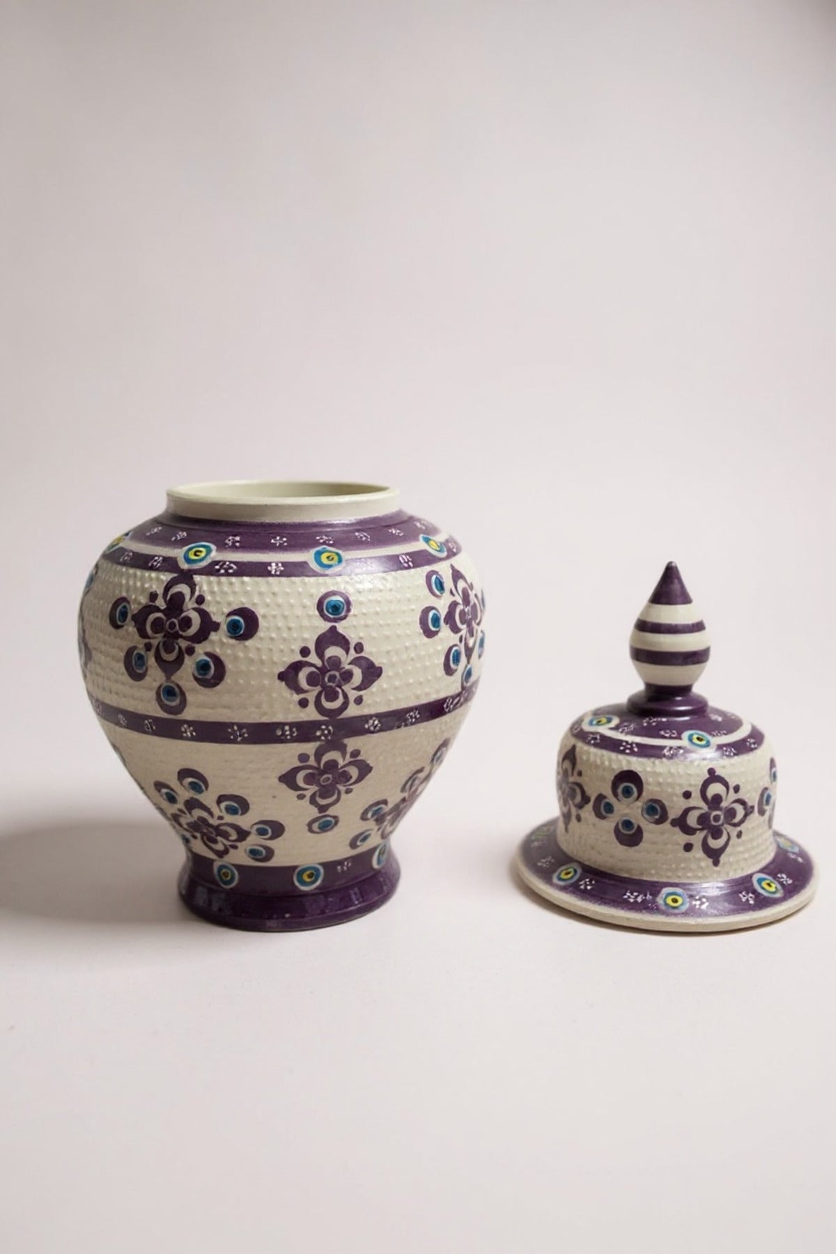 STORESZA Handmade Wheelwork 25cm Purple and White Cube Ceramic Vase - MALLTURK