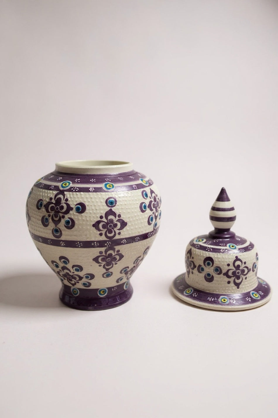 STORESZA Handmade Wheelwork 25cm Purple and White Cube Ceramic Vase - MALLTURK