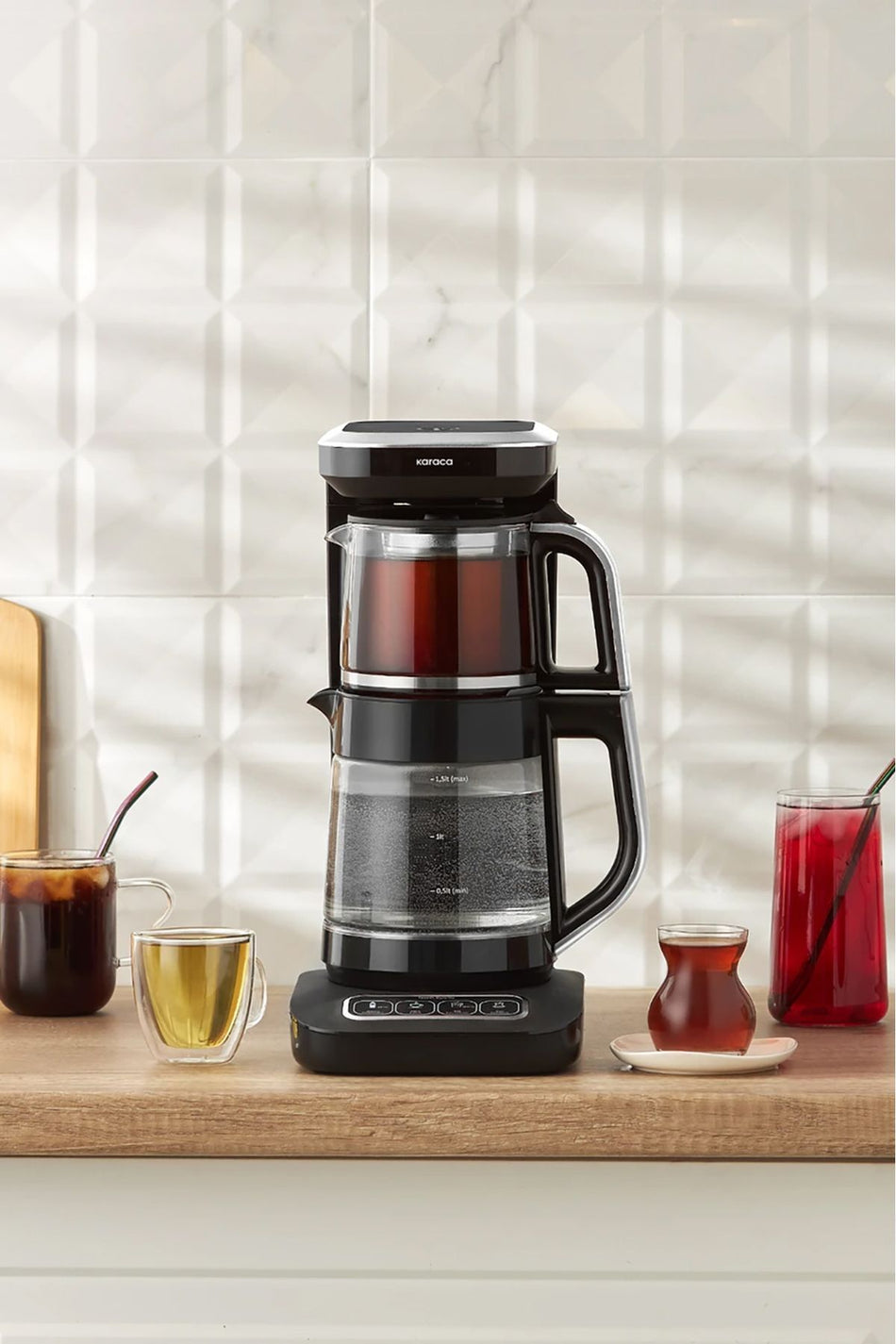 Karaca Robotea Pro 4 in 1 Talking Glass Tea Maker Black Chrome - MALLTURK