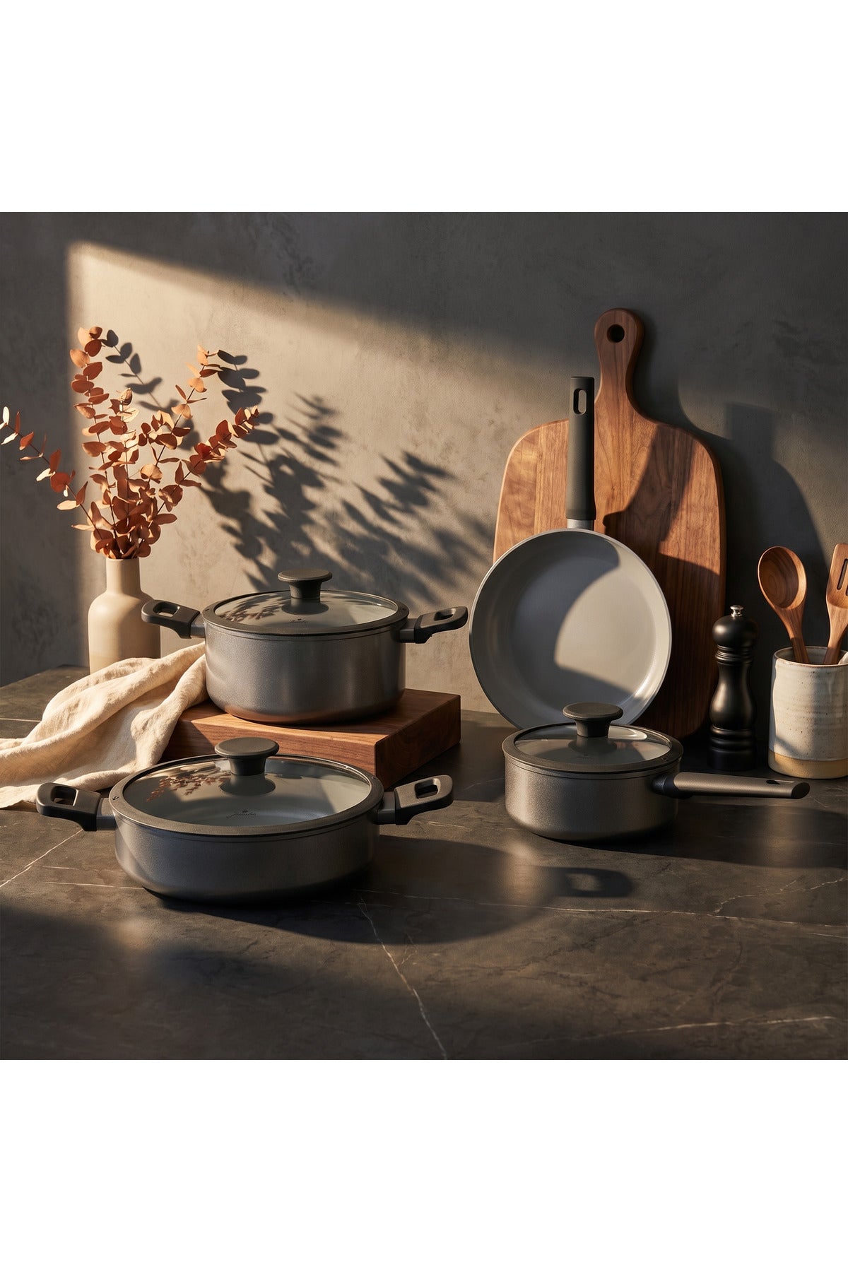 Jumbo Toledo Swiss Crystal Grey Induction Compatible Cookware Set 7 Piece - MALLTURK