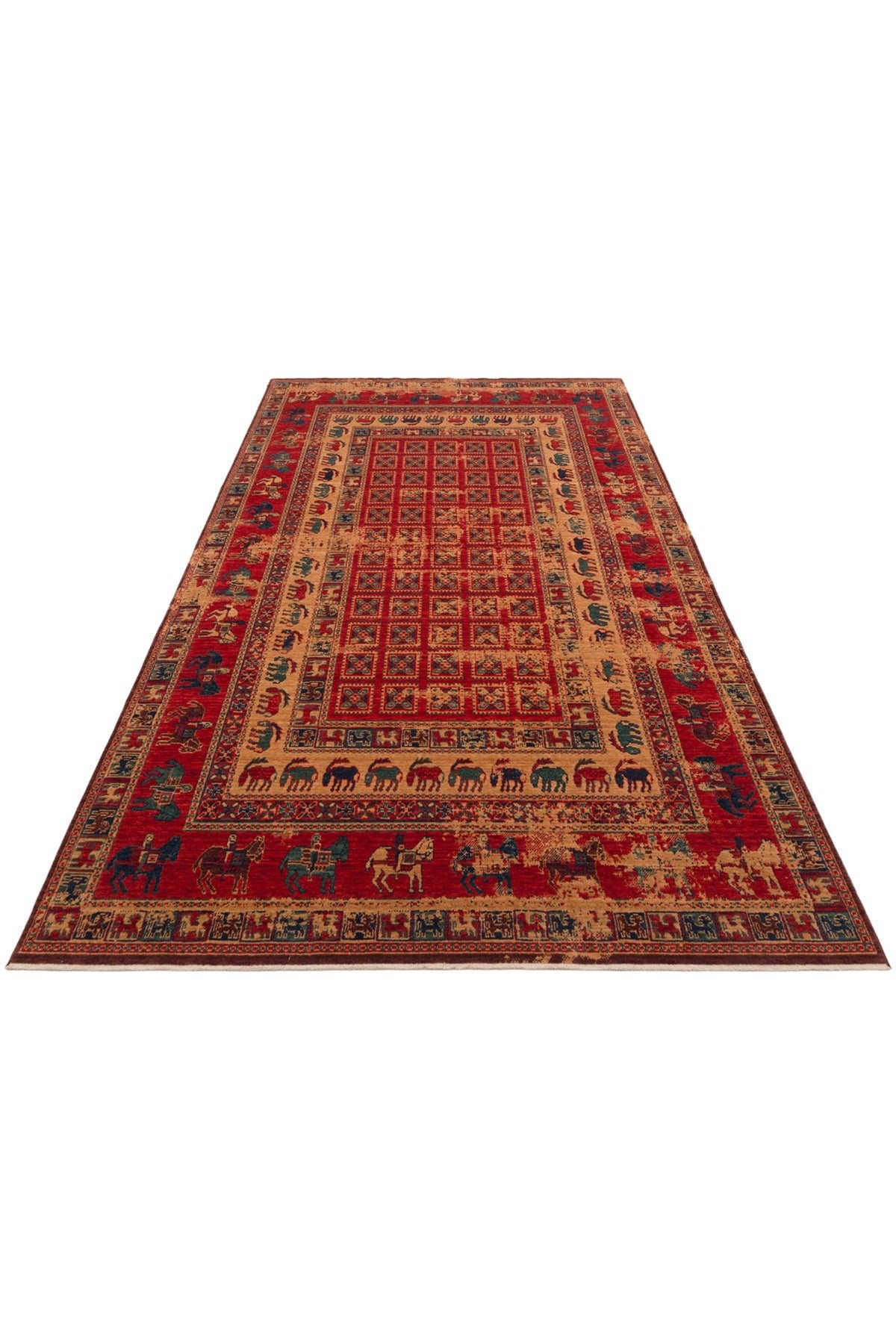 Cool Rug Mardin Red New Zealand Wool Ethnic Distressed Traditional Pattern Vintage Classic Guest Living Room Rug - MALLTURK