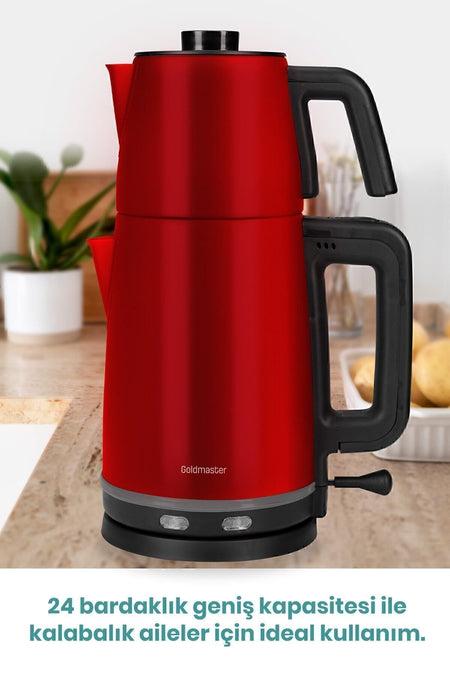 GoldMaster Selvi Red 2200 Watt Dual Heater Stainless Steel Tea Maker and Water Kettle - MALLTURK