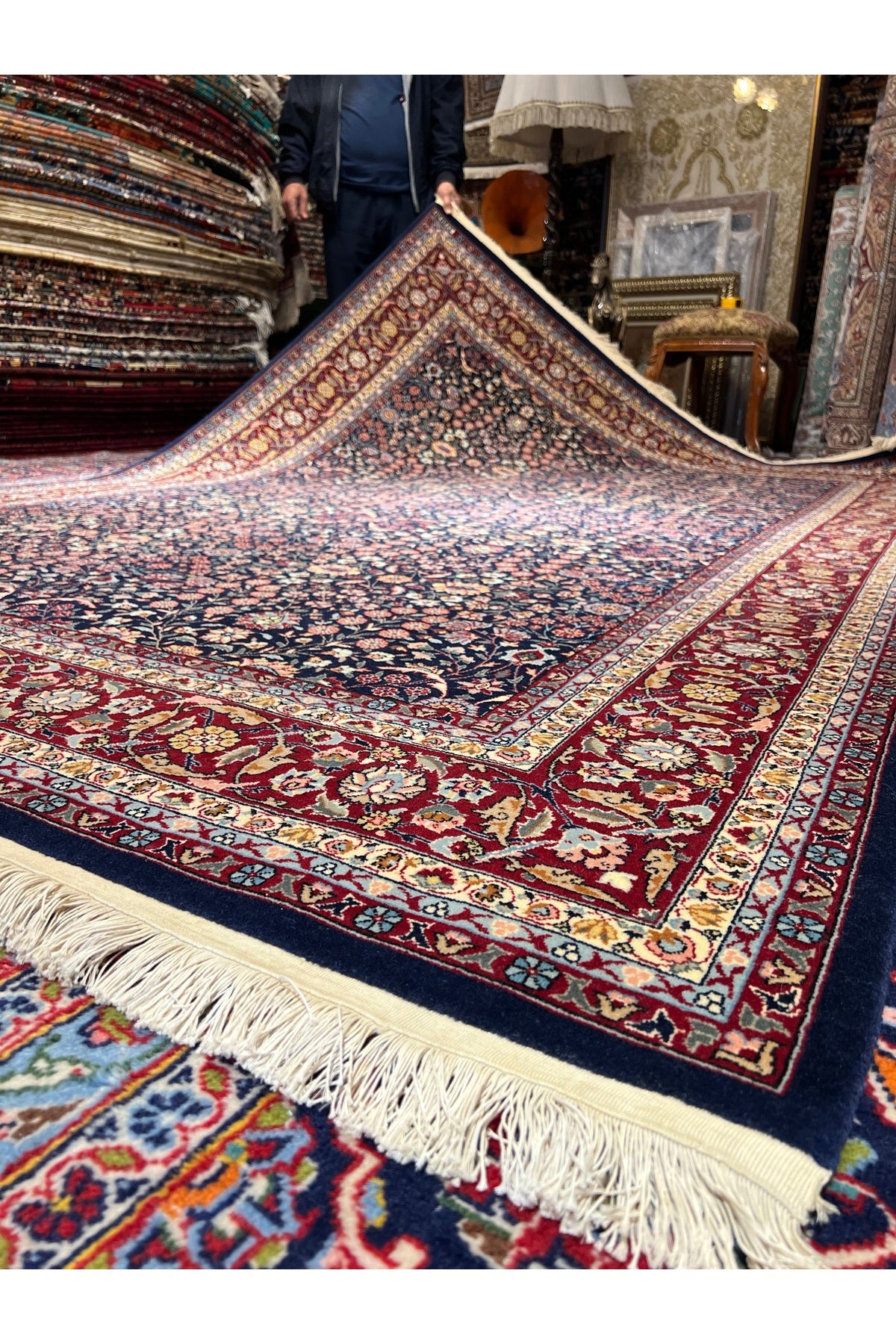 RD RAMAZAN DAG Hand Rug Art Hand-Woven Hereke Rug Signed Seven Mountains Flower Premium Quality Size 290x200 - MALLTURK