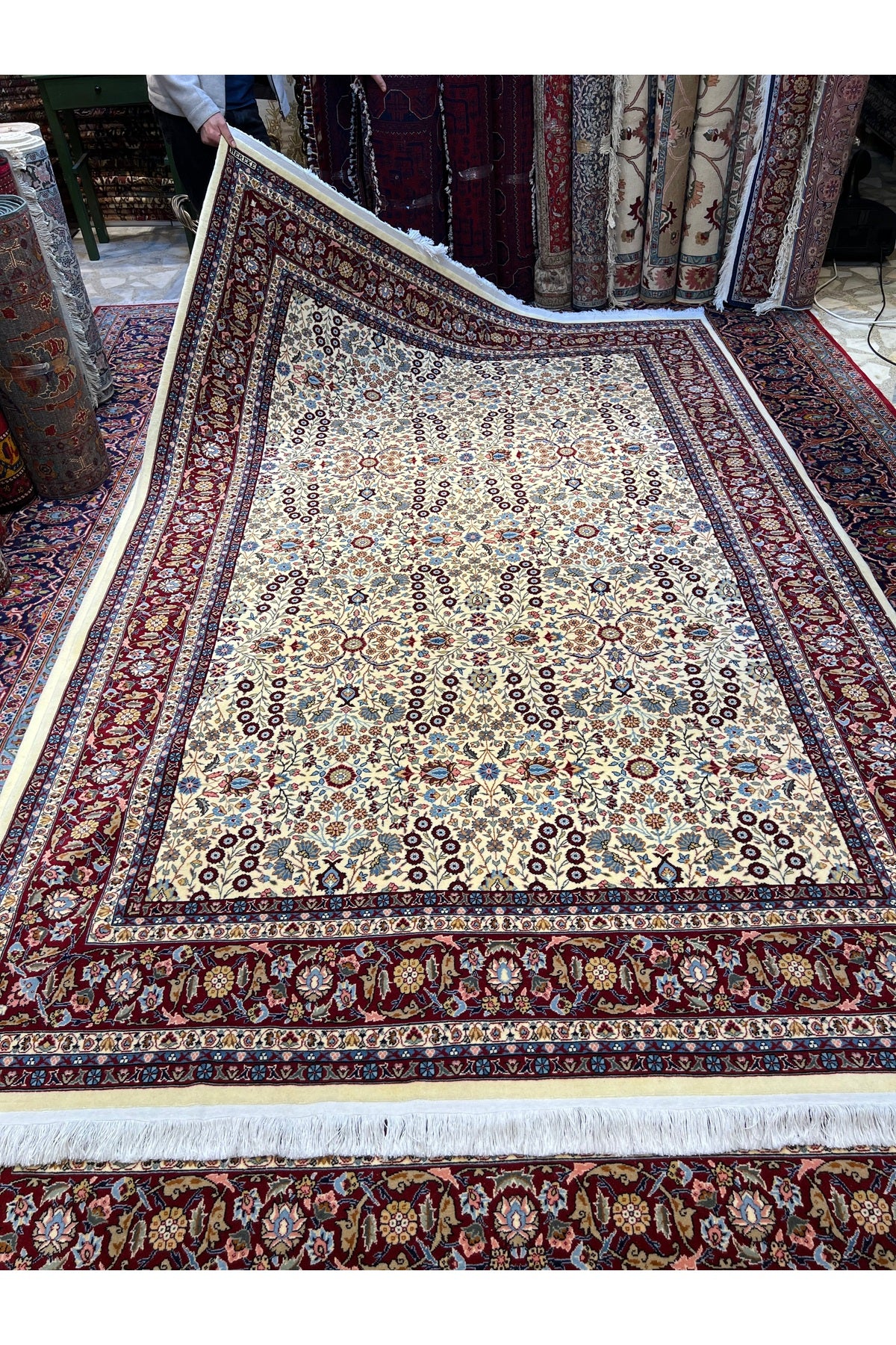 RD RAMAZAN DAG Hand Rug Art Hand-Woven Sumerbank Hereke Rug Signed Seven Mountains Flower Premium Quality Size 300x200 - MALLTURK