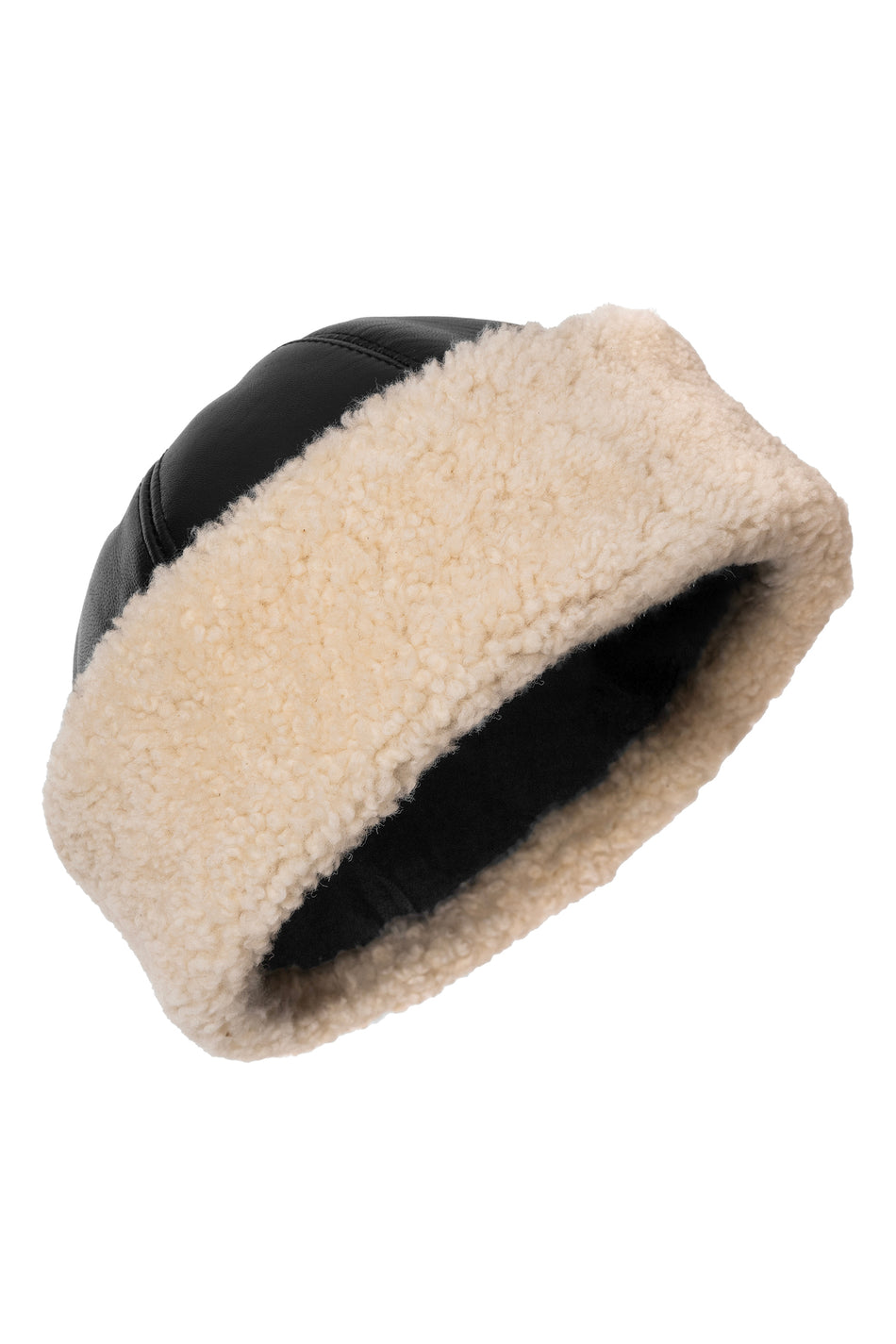 Fubileather Waterproof Genuine Leather Fur-Lined Lambswool Hat Beanie