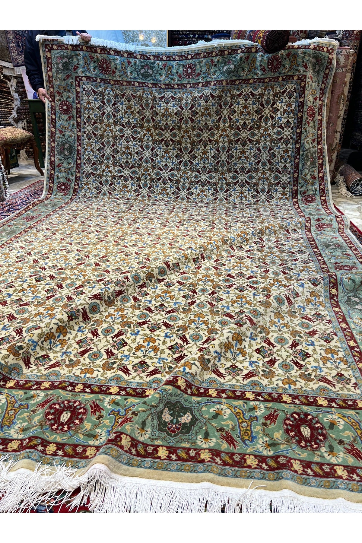 RD RAMAZAN DAG Hand Rug Art Hand-Woven Hereke Rug Lalezar Design Premium Quality Collector Piece Size 395x255 - MALLTURK
