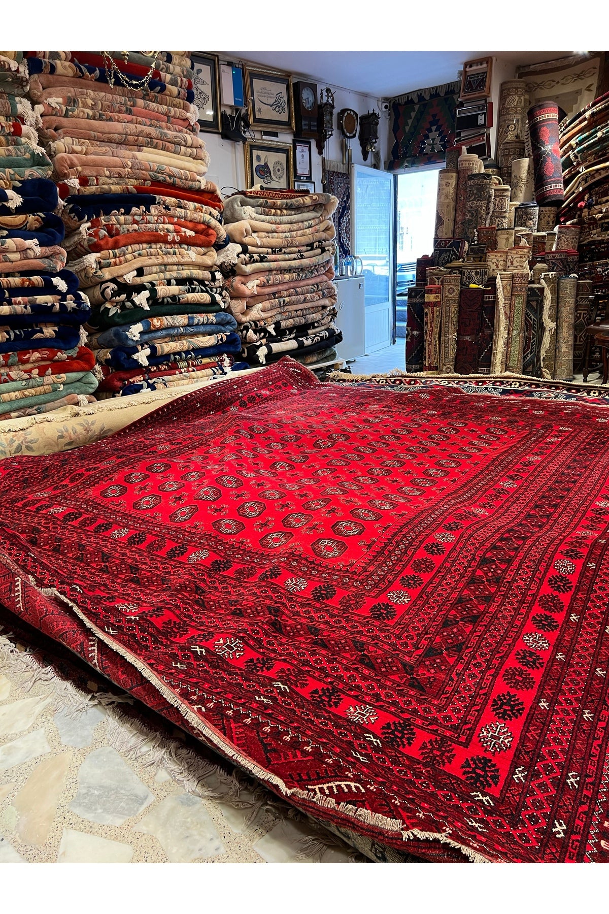 RD RAMAZAN DAG Hand Rug Art Hand-Woven Iranian Buhara Rug Cotton Base Wool Weave Olup Natural Dye Size 366x314 - MALLTURK