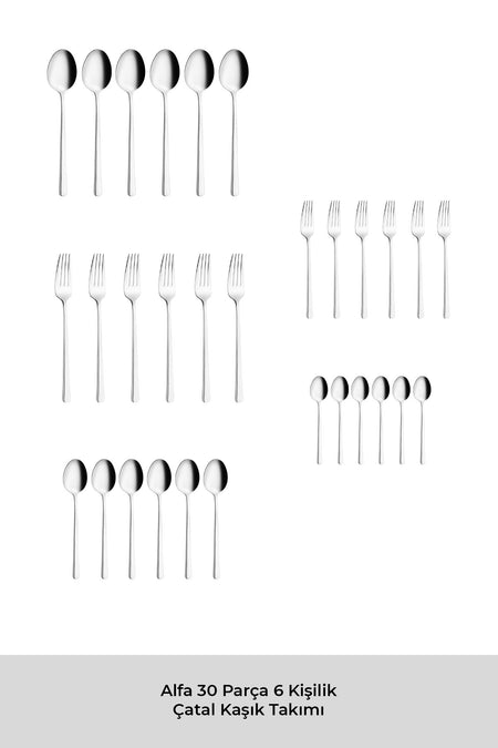 Emsan alfa 30 Piece 6 Place Setting Fork Spoon Set - MALLTURK