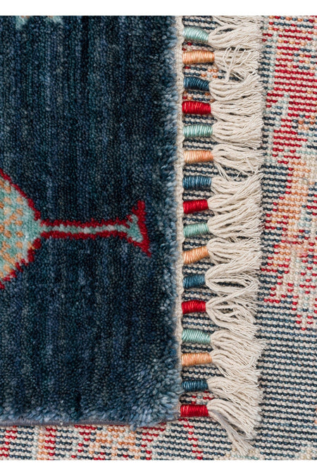 Eko Hali Zara Zr08 Navy Turquoise Authentic Patterned Modern Usak Carpet, Handcrafted on Special Looms. - MALLTURK
