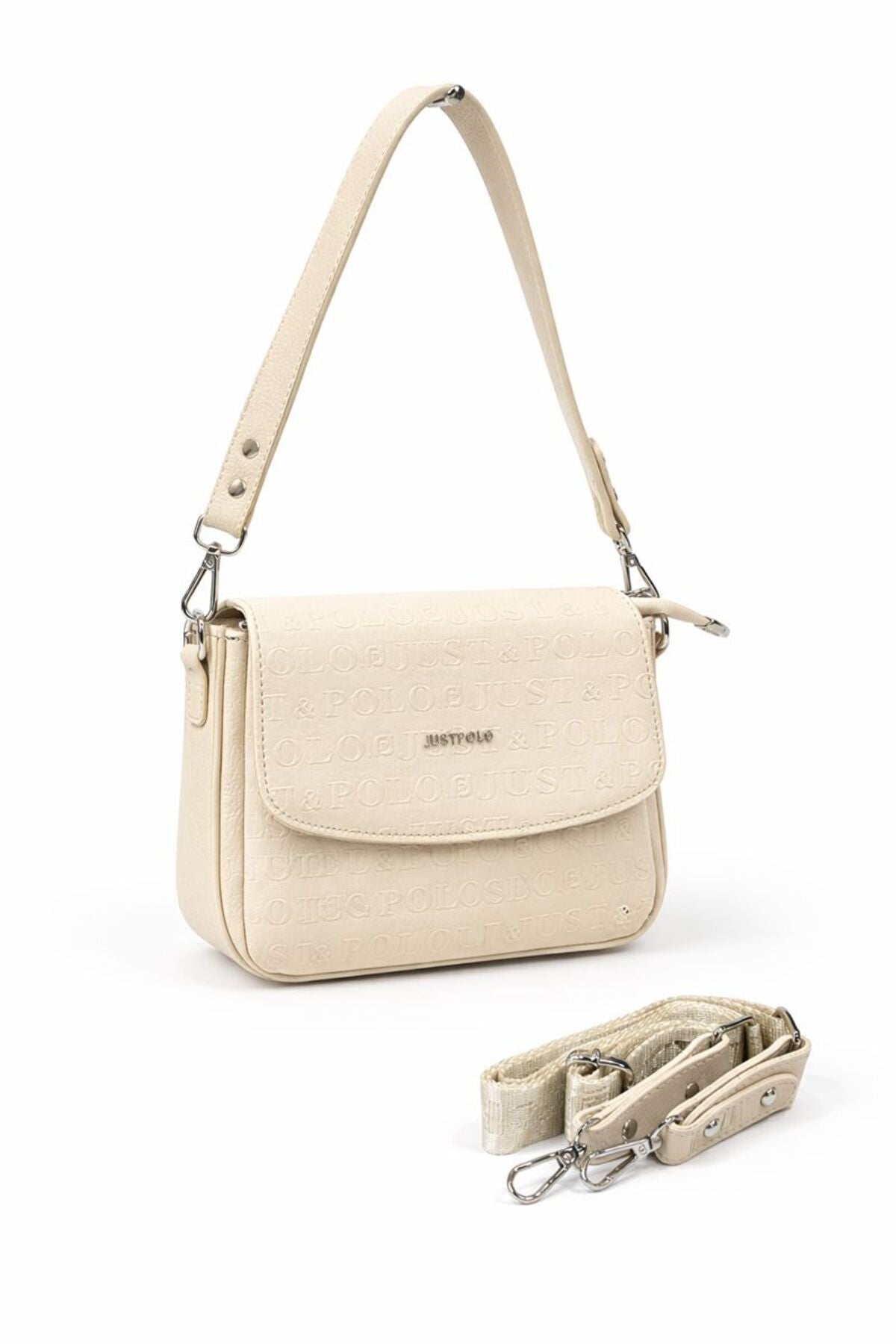 Just Polo Women's Flap Shoulder Bag JPM4041 Flat Cream - MALLTURK
