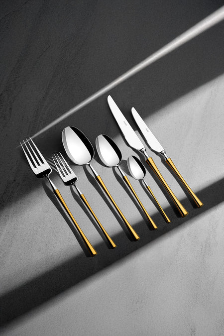 Nehir marbella altin Satin 12 Place Setting 84 Piece Boxed Flatware Set - MALLTURK