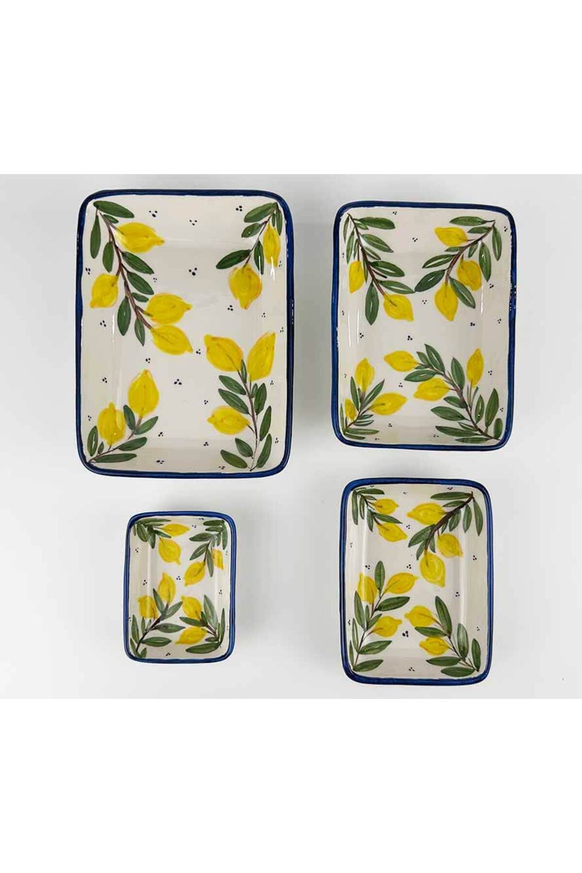 Cini Evi Mediterranean Lemon Branch Patterned 4-Piece Ceramic Appetizer Bowl Set - MALLTURK
