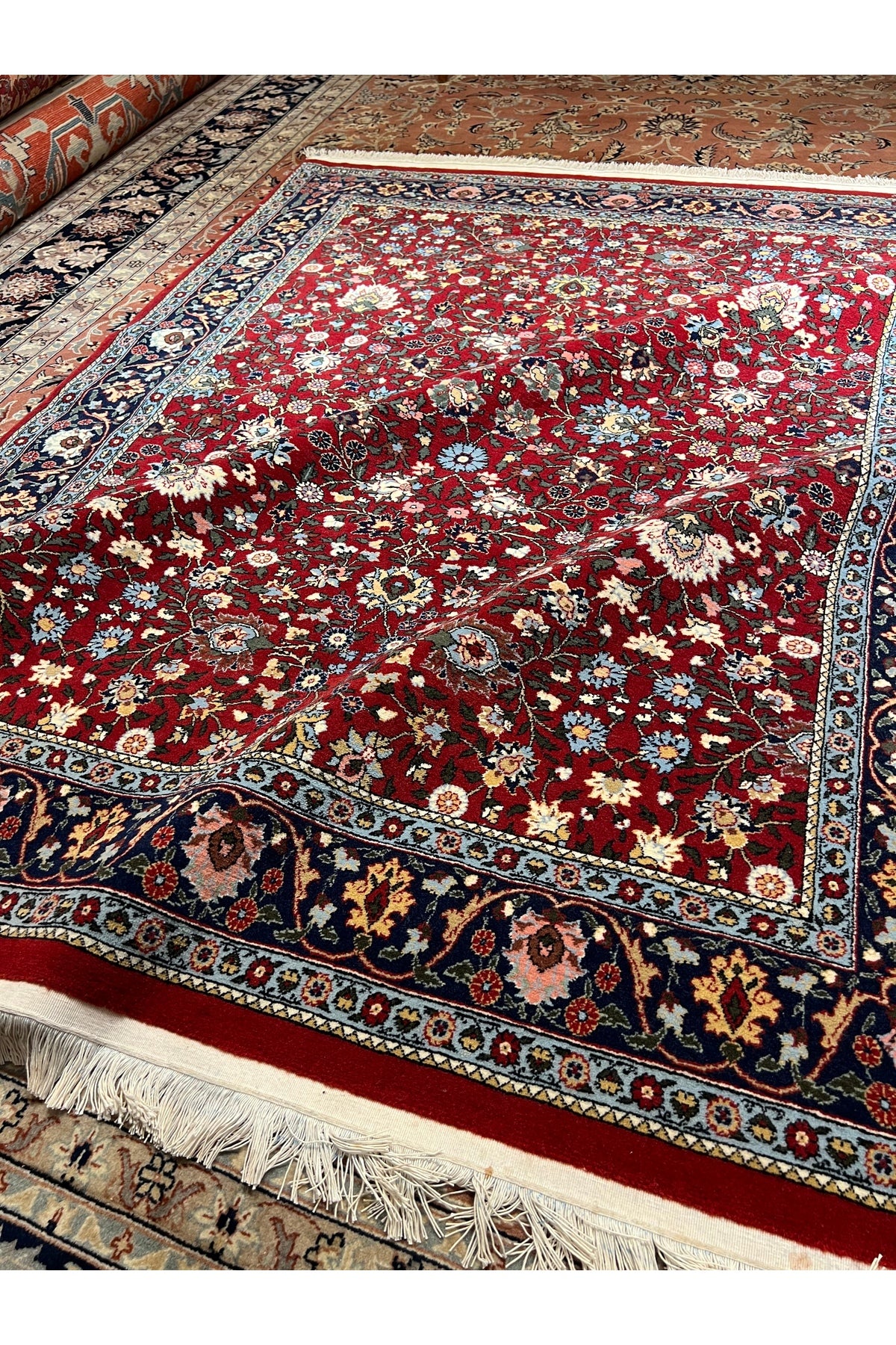 RD RAMAZAN DAG Hand Rug Art Hand-Woven Sumerbank Hereke Rug Signed Seven Mountains Flower Design Size 190x150 - MALLTURK