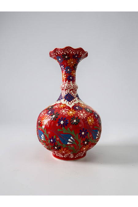 YOOS Handmade Embossed and Lace Work Flower Motif Red Triple Ceramic Lettuce Vase Set (30-25-20)cm - MALLTURK