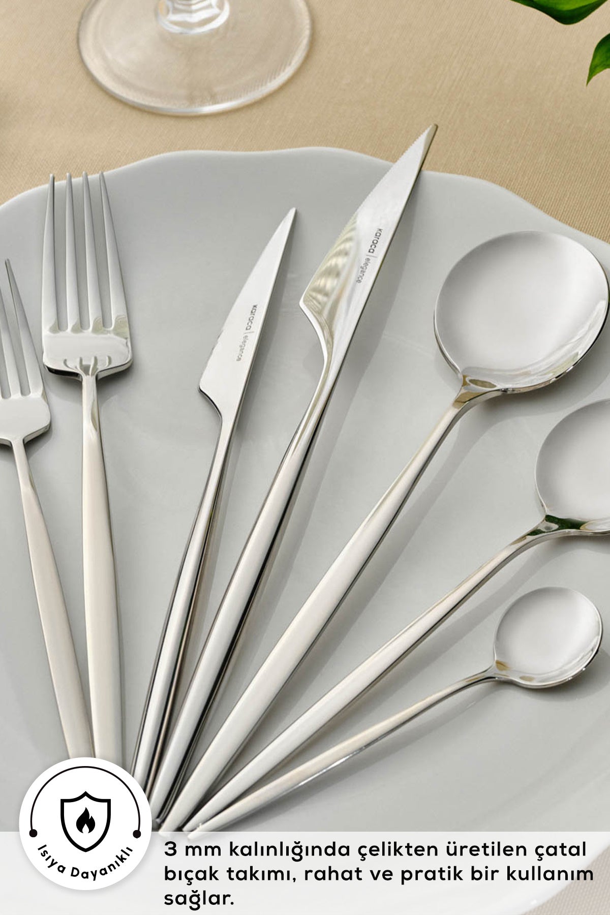 Karaca elegance braga platin 12 Place Setting 84 Piece Flatware Set - MALLTURK