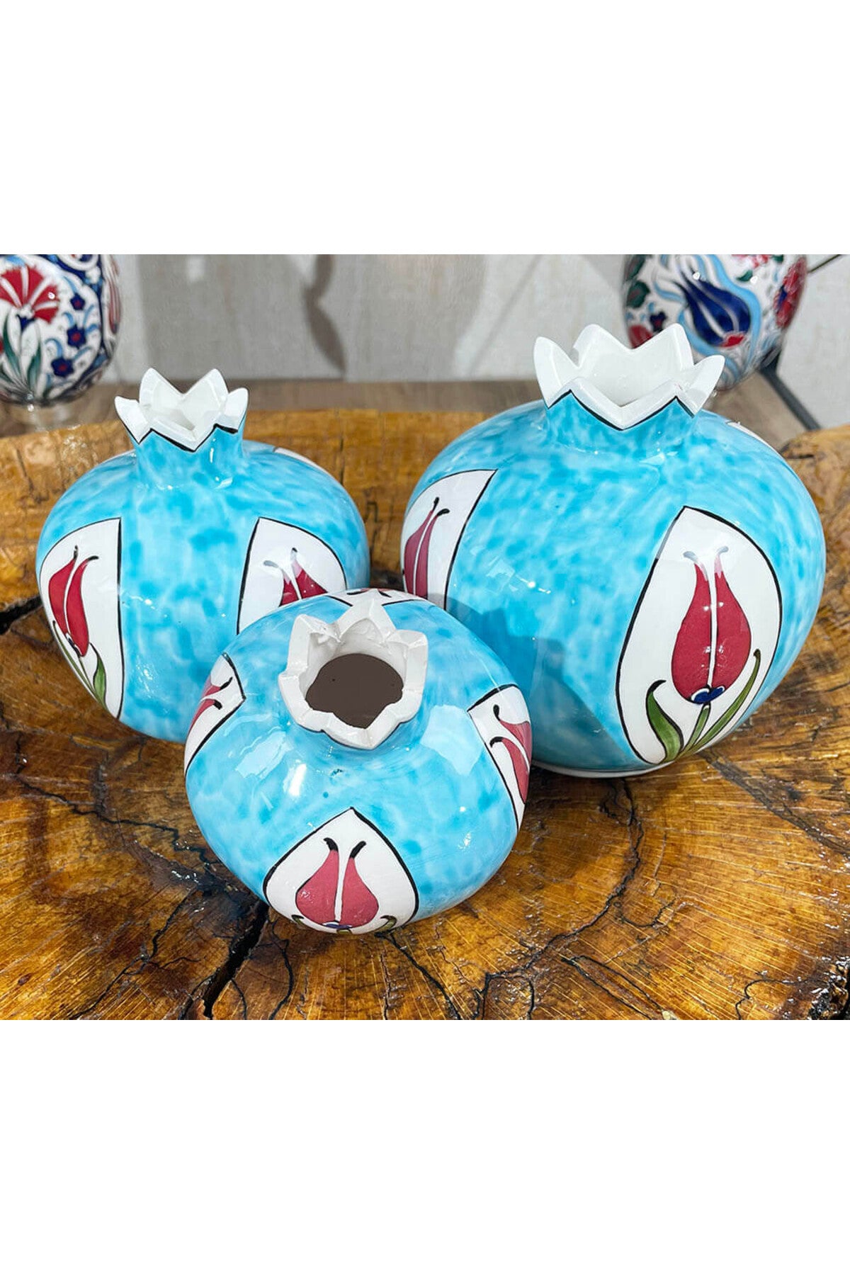 Cini Evi Turquoise Background Tulip Motif Pomegranate Set - MALLTURK