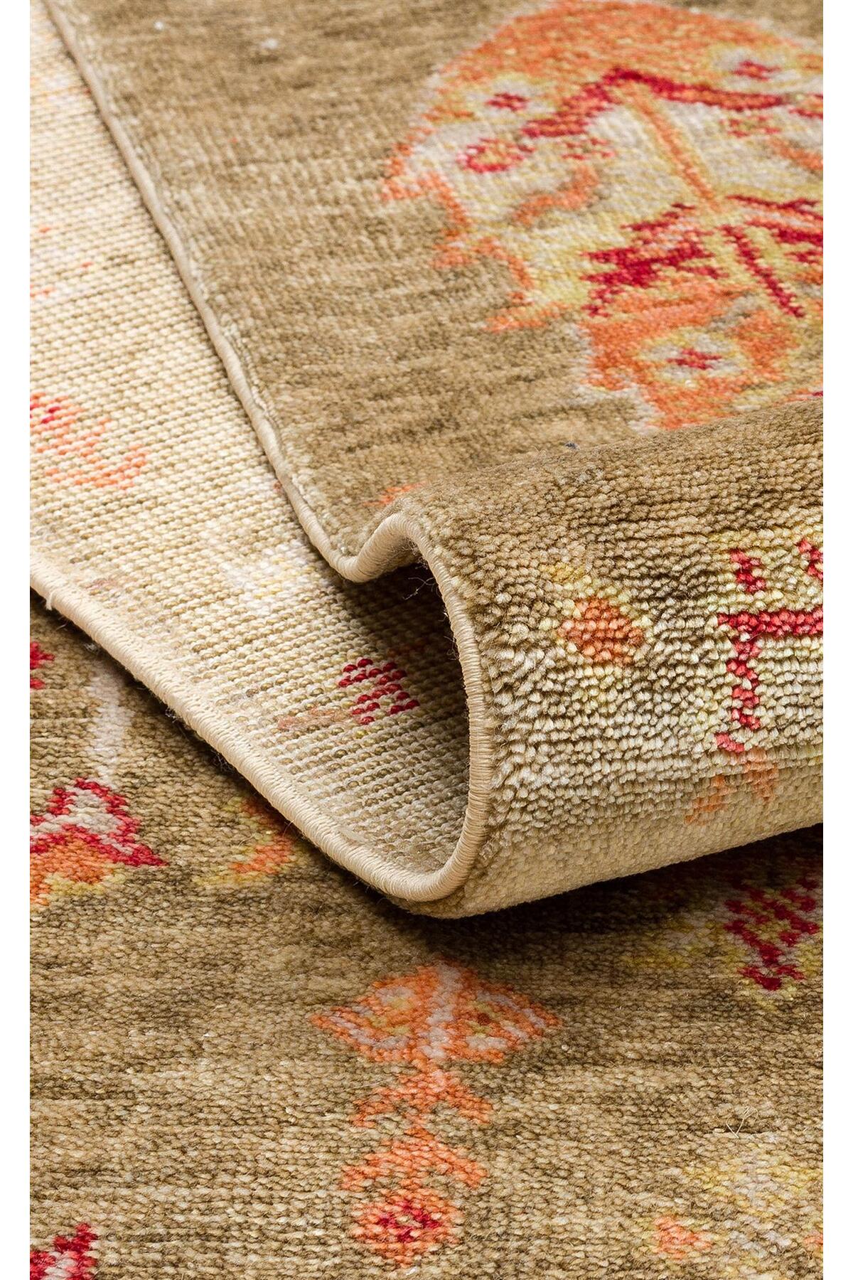 ZARA ZR 08 GREEN AUTUMN Eko Hali with Authentic Pattern, Special Non-Shedding and Easy-to-Clean Tencel Fabric. - MALLTURK