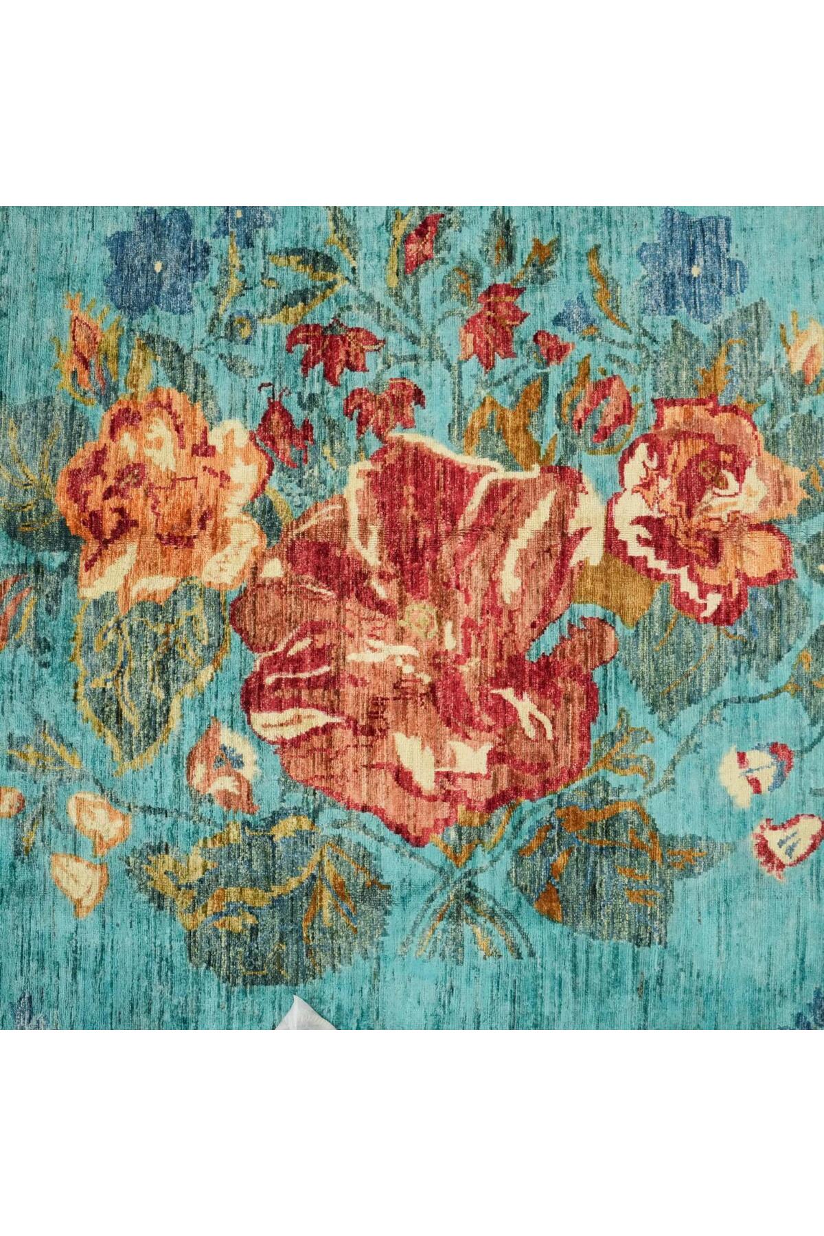 Halicizade Hand-Woven Karabag Pattern Blue Wool Rug - MALLTURK