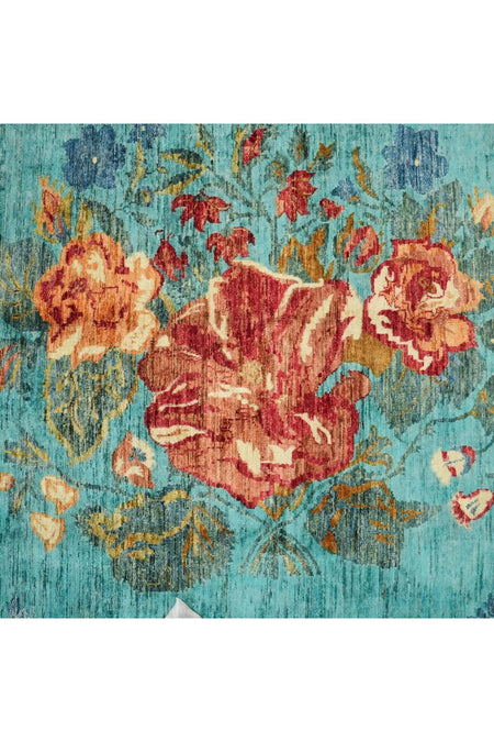 Halicizade Hand-Woven Karabag Pattern Blue Wool Rug - MALLTURK