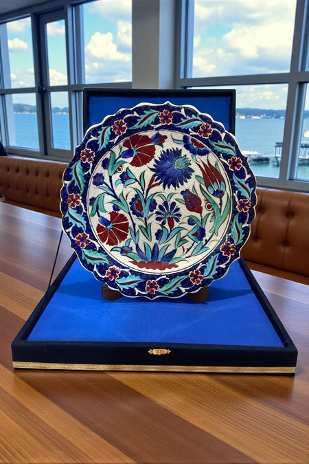 YOOS Velvet Gift Box 30Cm Special Sable Craftsmanship Kutahya Tile Turquoise - Red Tile Plate - MALLTURK
