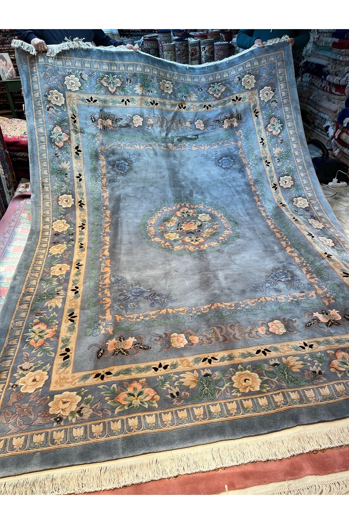 RD RAMAZAN DAG Hand Rug Art Hand-Woven Embossed Chinese Rug Premium Quality Gray Color Size 335x243 - MALLTURK