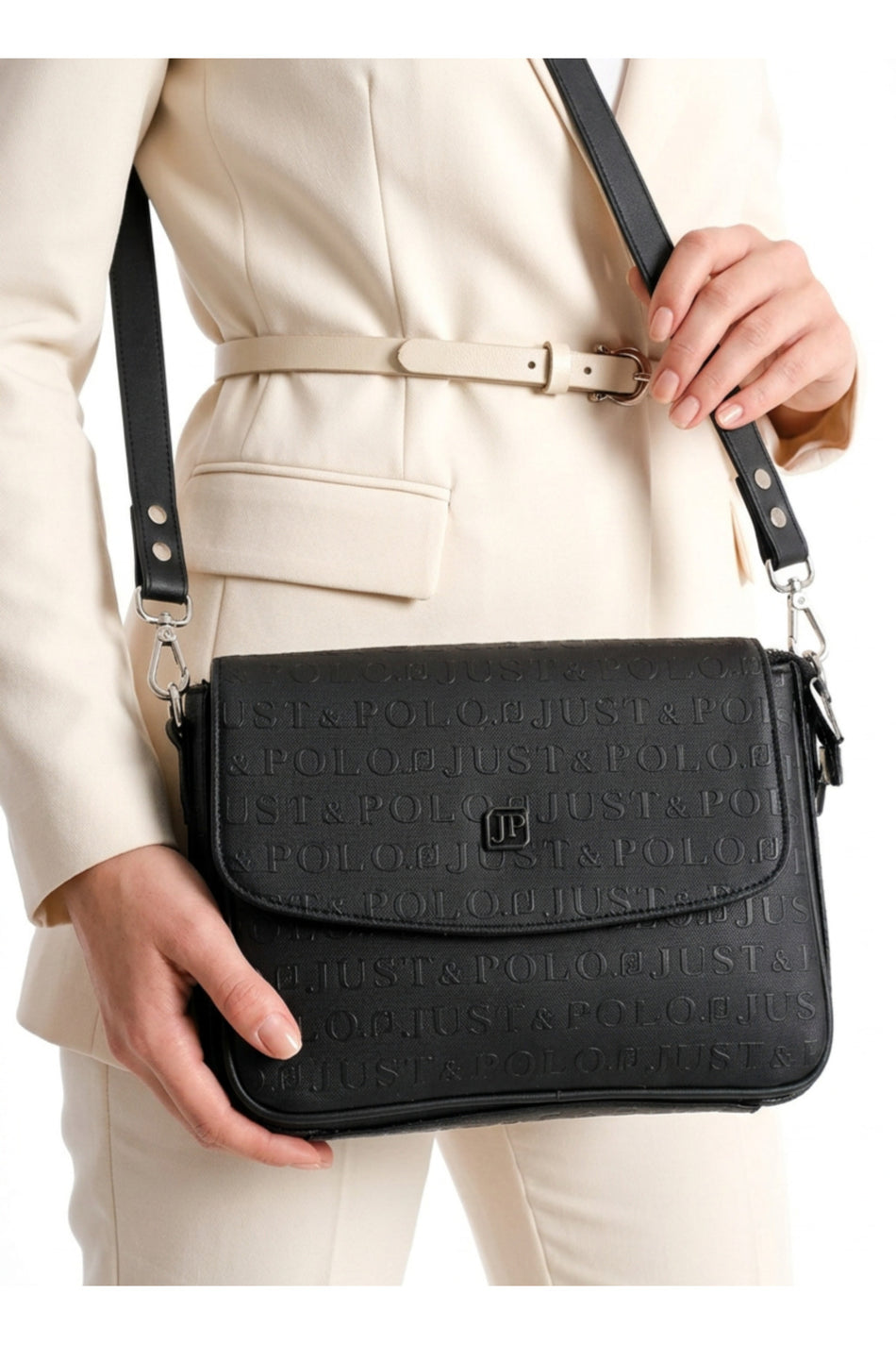 Just Polo Women's Two-Strap, 6-Compartment Shoulder and Crossbody Bag JP4063TM JP4063TM Black - MALLTURK
