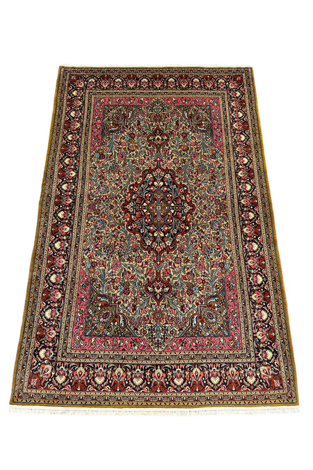 BURAK Rug Hand-Woven New Iranian Kum Rug 133x210 Cream Pink %100 Wool Natural Dye Rug