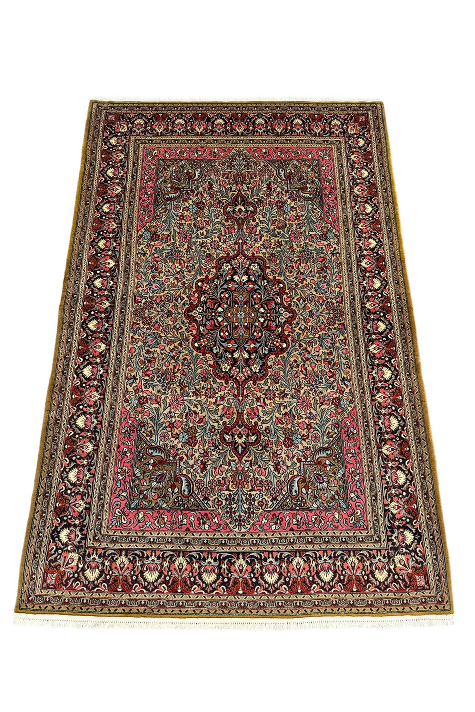 BURAK Rug Hand-Woven New Iranian Kum Rug 133x210 Cream Pink %100 Wool Natural Dye Rug - MALLTURK