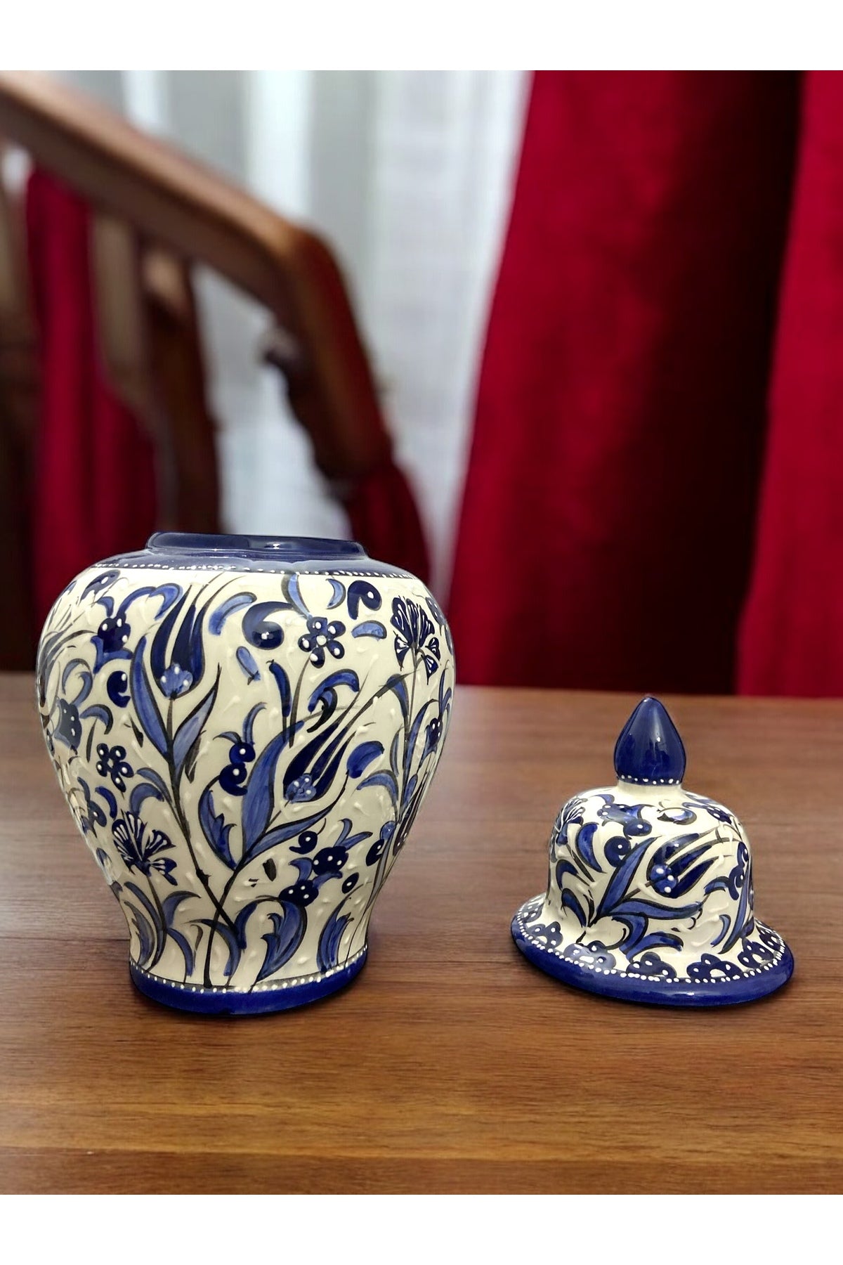 STORESZA Handmade Kutahya Ceramic Shah Cube Vase - 30cm Blue Patterned - MALLTURK