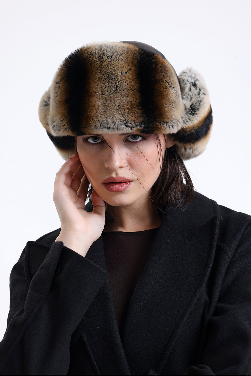 Fubileather Genuine Leather Coffee Rabbit (Rex) Fur Women's Pilot Leather Hat