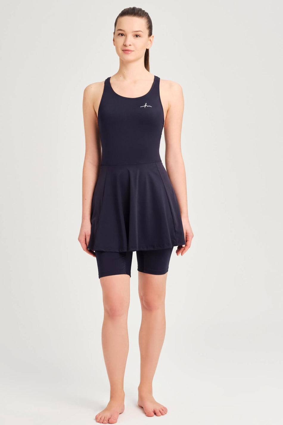 Hasema Swimsuit with Back Skirt and Mesh Detail, Navy Blue 2275 - MALLTURK