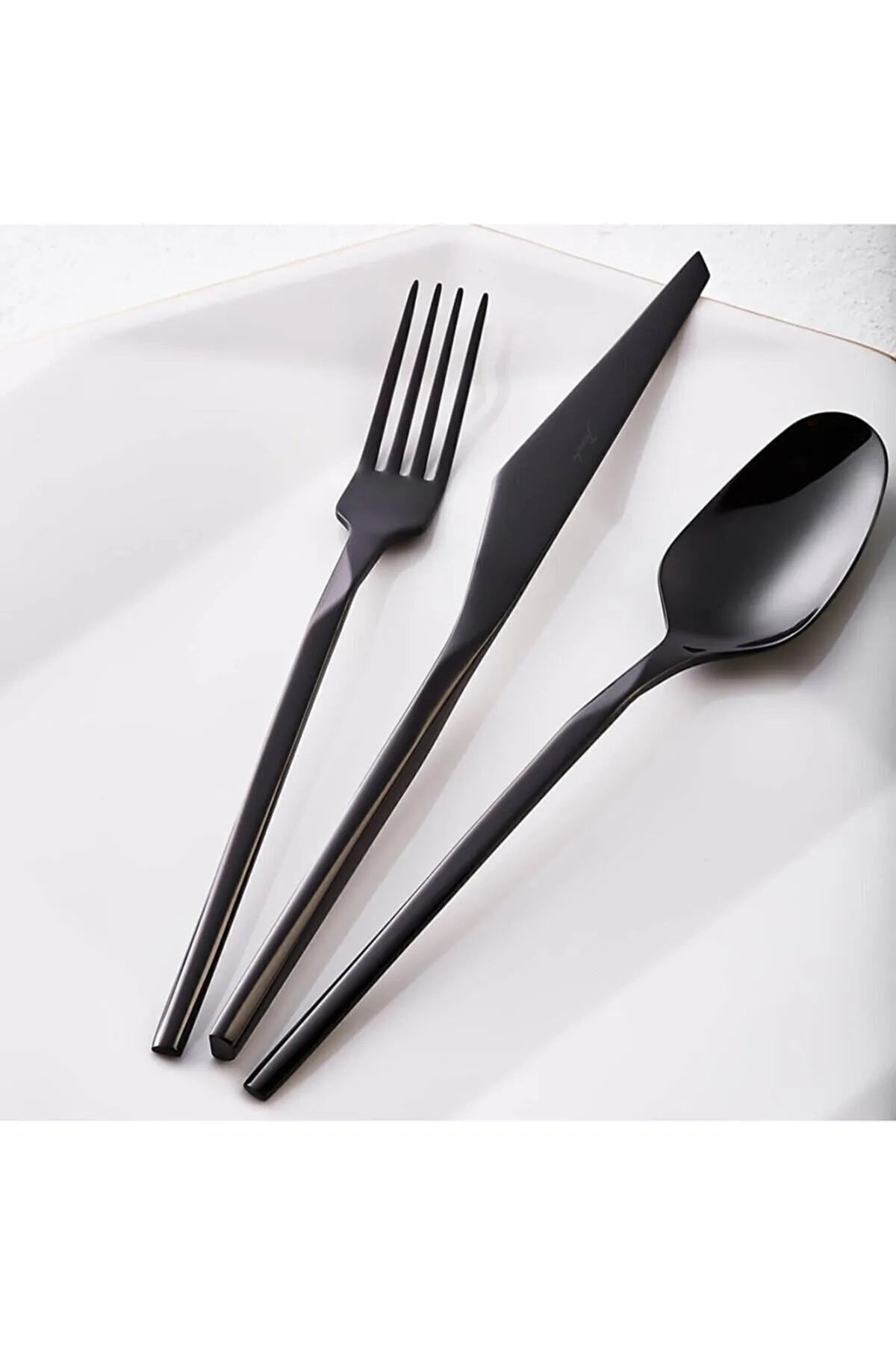 Jumbo 5100 quartz titanyum siyah 84 Piece 12 Place Setting Flatware Set - MALLTURK