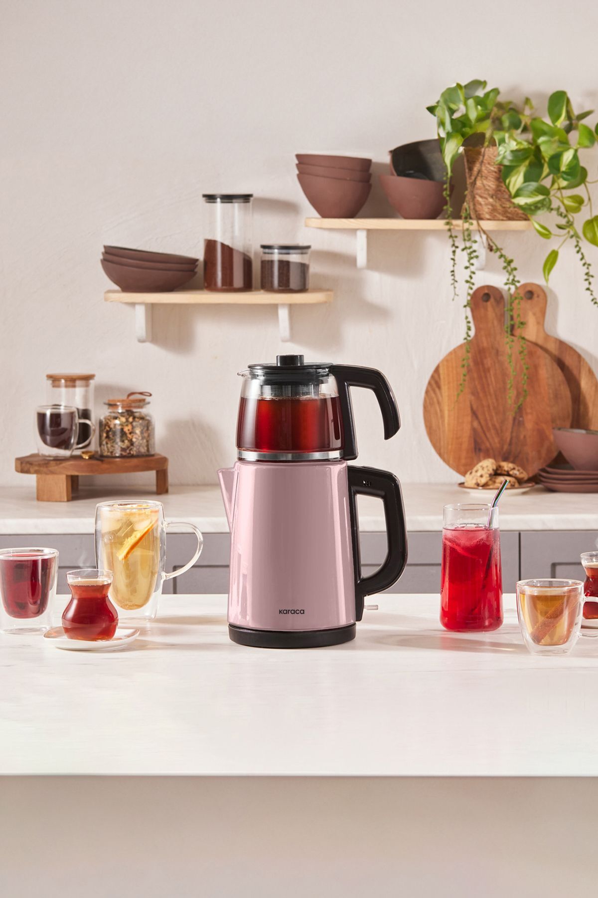 Karaca Tea Glass 2-in-1 Stainless Steel Tea Maker and Kettle Cosmic Lilac - MALLTURK