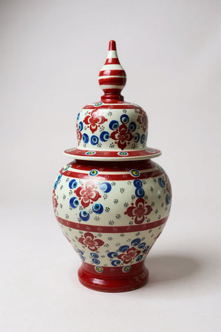 STORESZA Handmade Wheelwork 25cm Red Ceramic Shah Cube Vase - MALLTURK