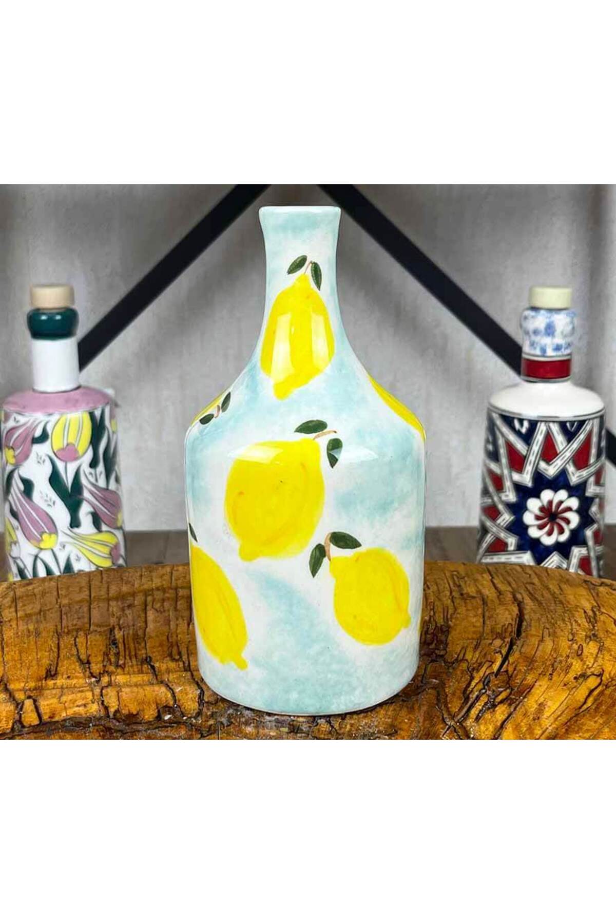 Cini Evi Lemon Patterned Handmade Olive Oil Bottle 410 ml - MALLTURK