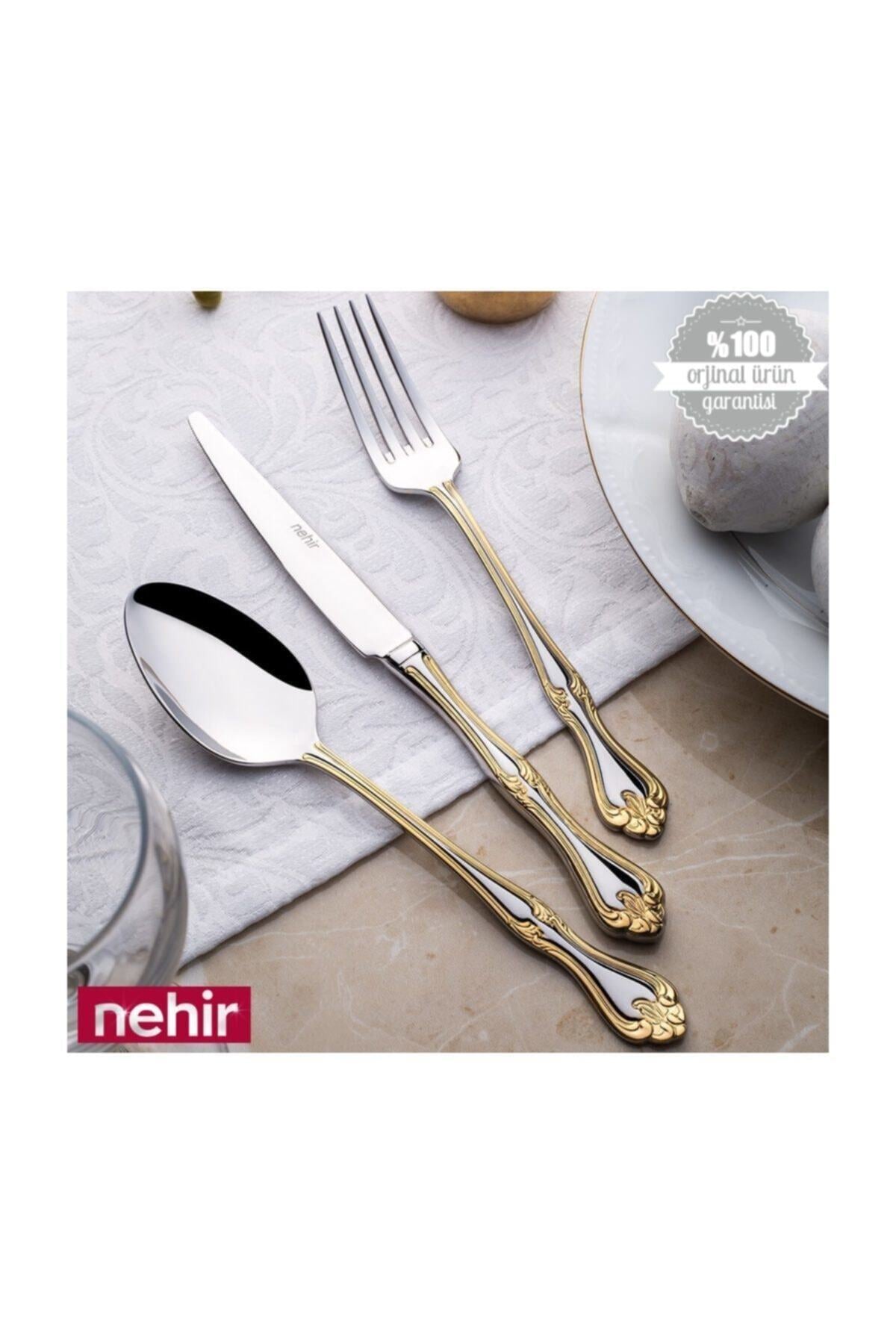 Nehir lalezar altin pasta Dessert Knife 12 Pack pasta tatli Knife - MALLTURK
