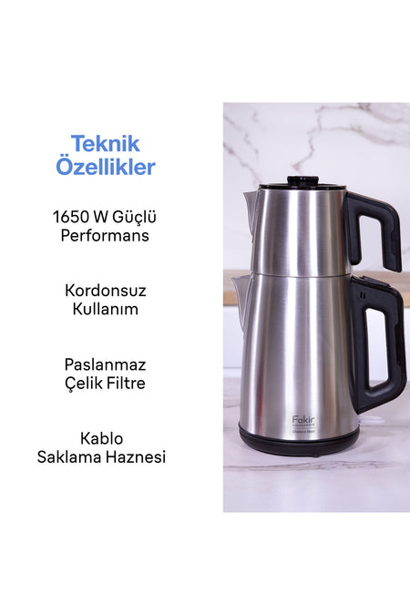 Fakir Chailand Maxi XXL Tea Maker, Stainless Steel, 1650W, 2L Water Capacity, 1.45L Teapot, Automatic Shut-off. - MALLTURK